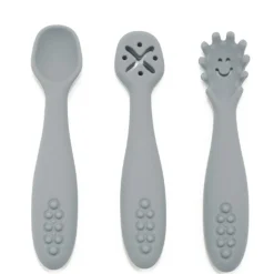 Babireva Set de 3 cuillères d'apprentissage en silicone Gris