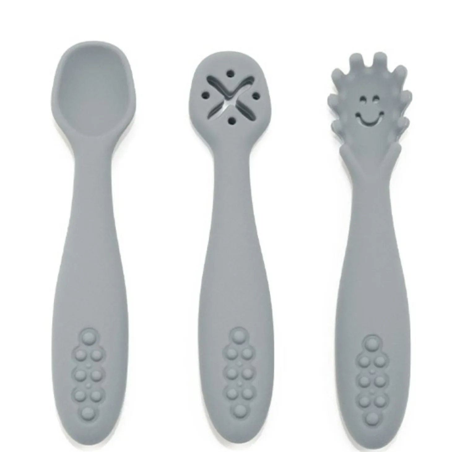 Babireva Set de 3 cuillères d'apprentissage en silicone Gris