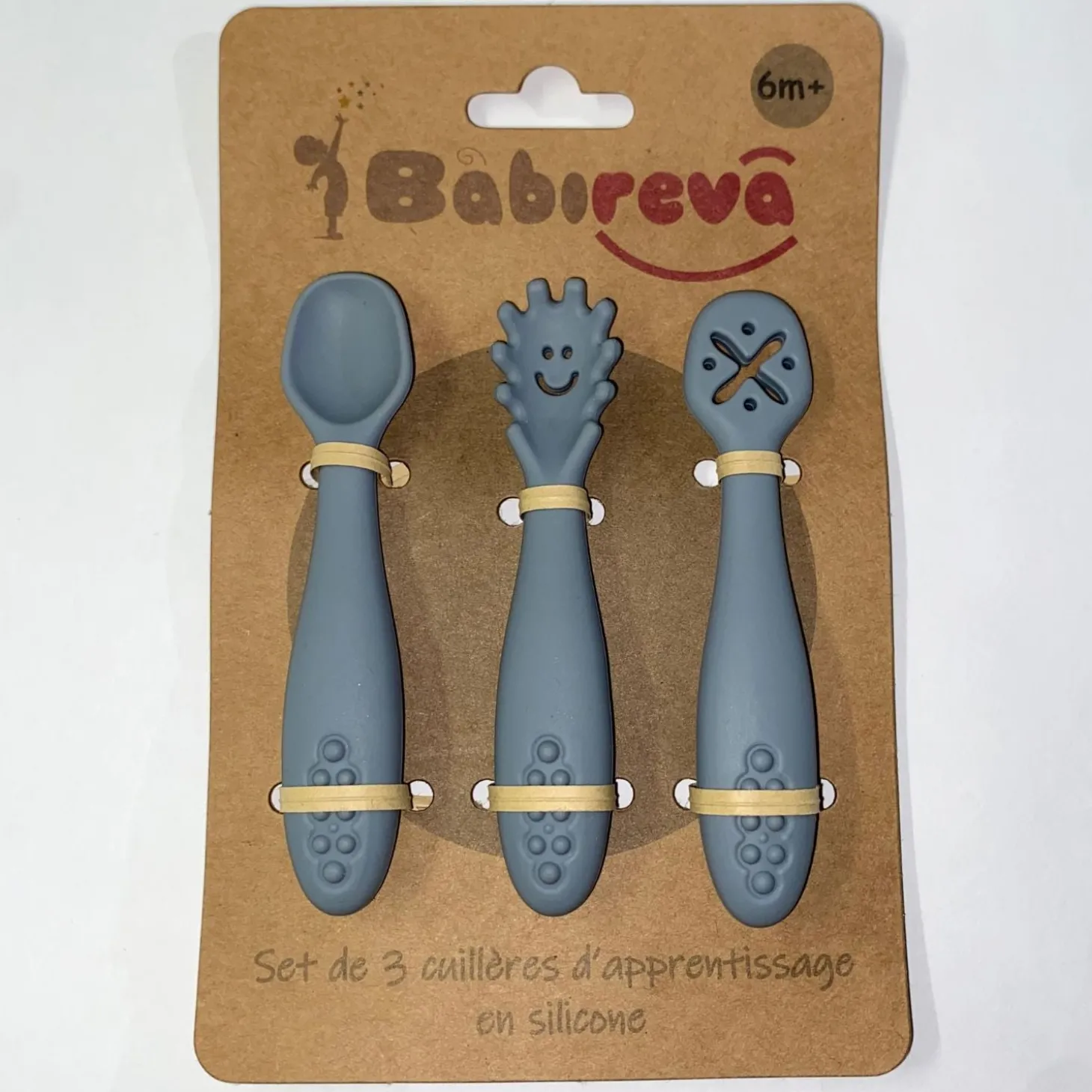 Babireva Set de 3 cuillères d'apprentissage en silicone Gris