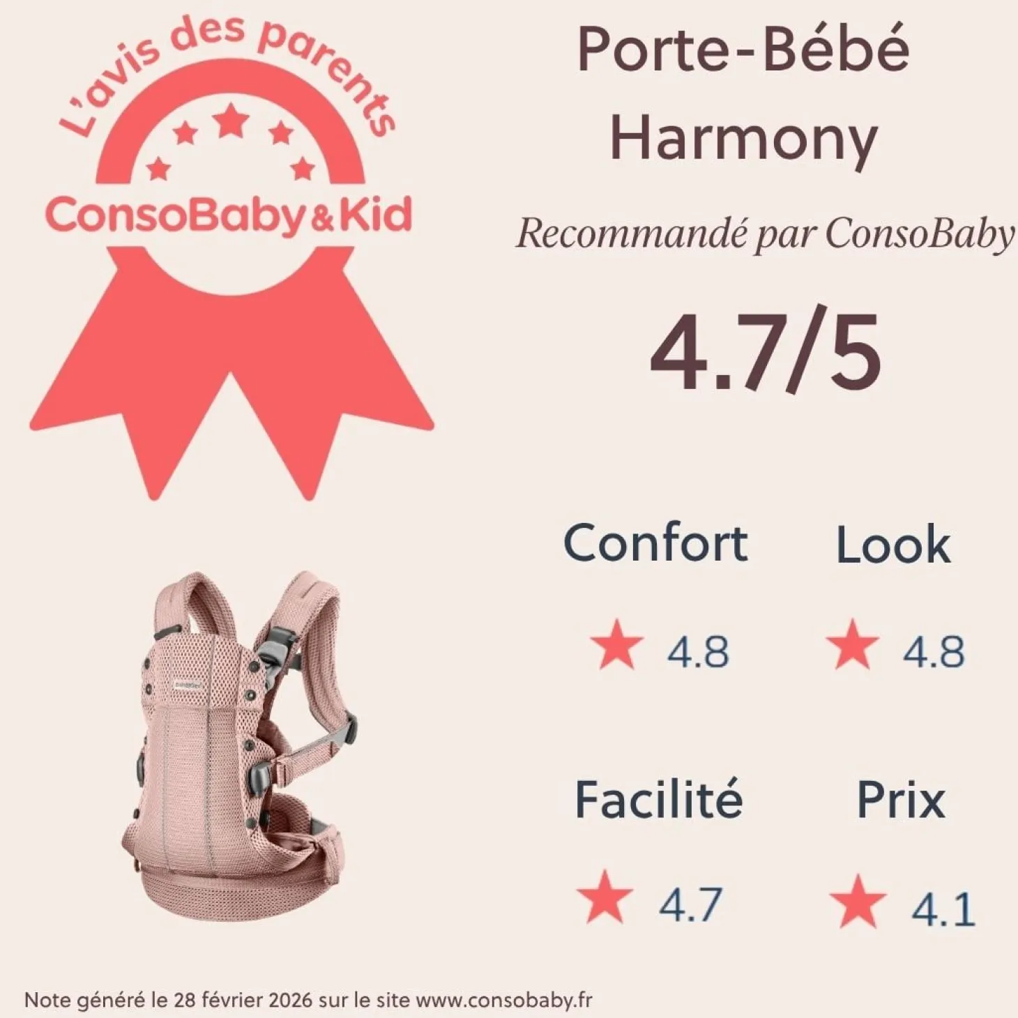 BabyBjörn Porte-bébé Harmony Mesh 3D Rose Poudré