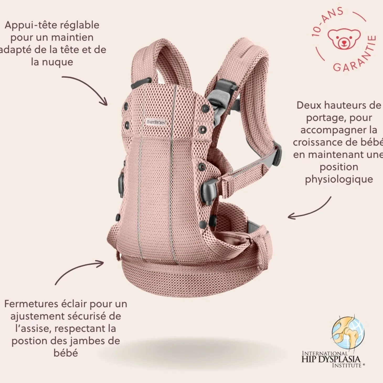 BabyBjörn Porte-bébé Harmony Mesh 3D Rose Poudré