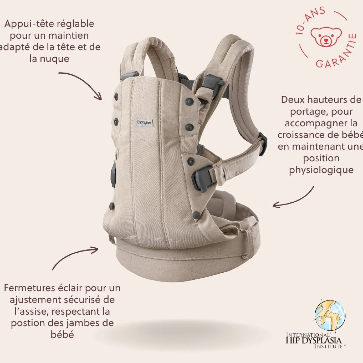 BabyBjörn Porte-bébé harmony mélange tissé chiné Beige Clair