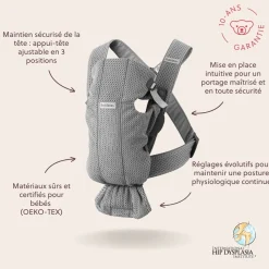 BabyBjörn Porte-bébé Mini Gris, Mesh 3D