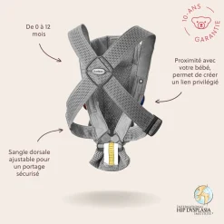 BabyBjörn Porte-bébé Mini Gris, Mesh 3D