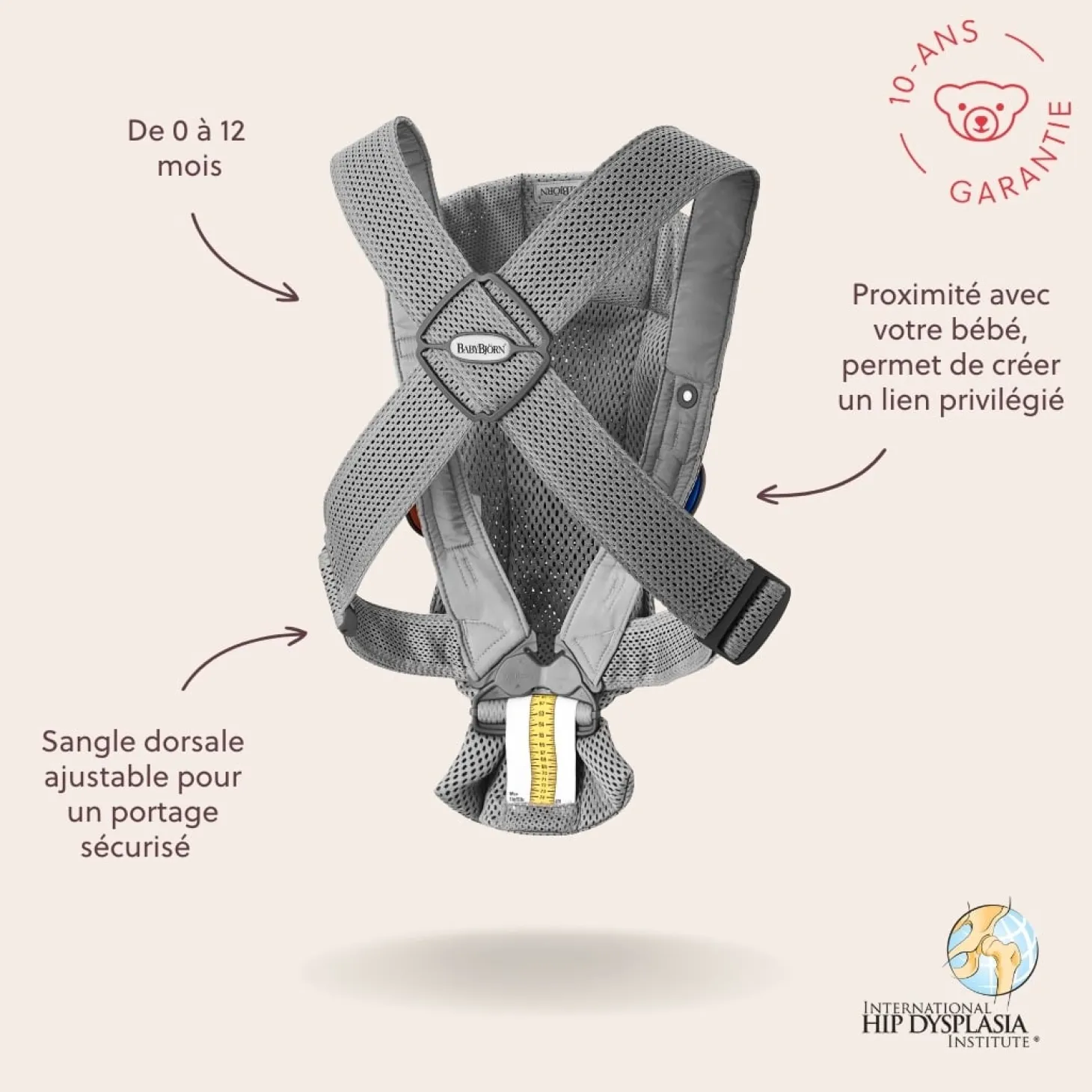BabyBjörn Porte-bébé Mini Gris, Mesh 3D
