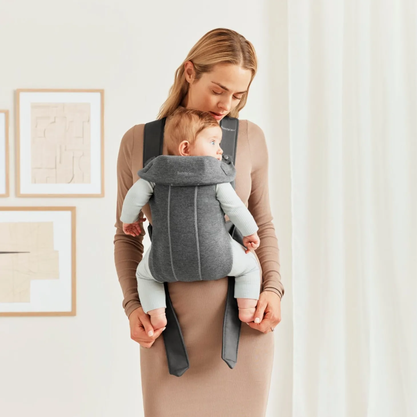 BabyBjörn Porte-bébé Mini Jersey Gris Foncé, Jersey 3D