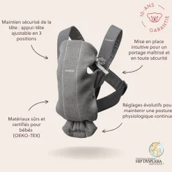 BabyBjörn Porte-bébé Mini Jersey Gris Foncé, Jersey 3D
