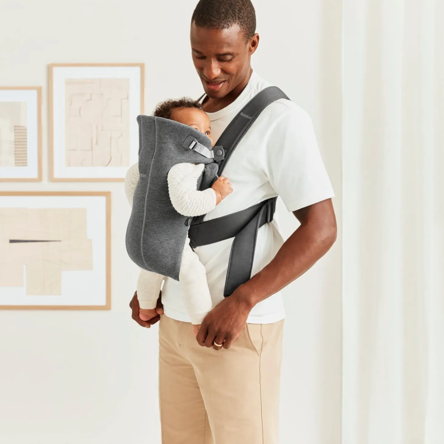 BabyBjörn Porte-bébé Mini Jersey Gris Foncé, Jersey 3D