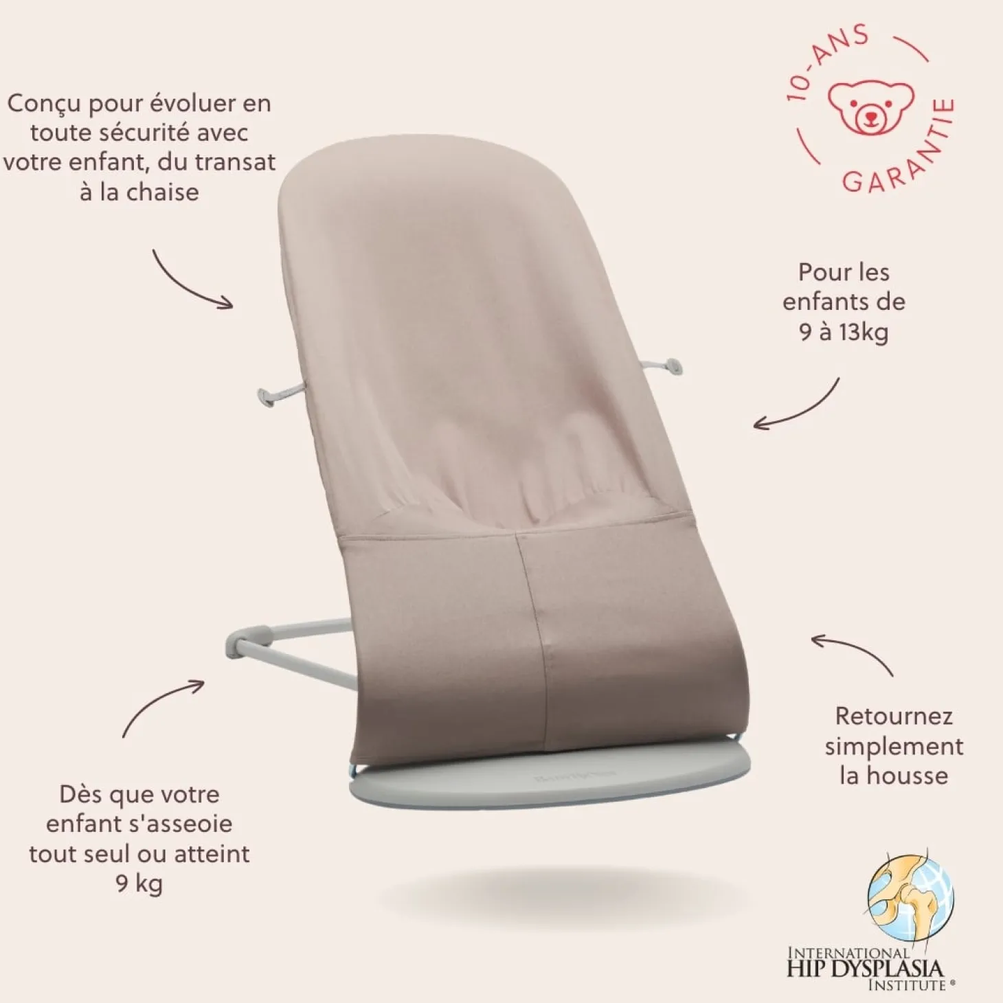 BabyBjörn Transat bébé bliss tissé Gris Sable