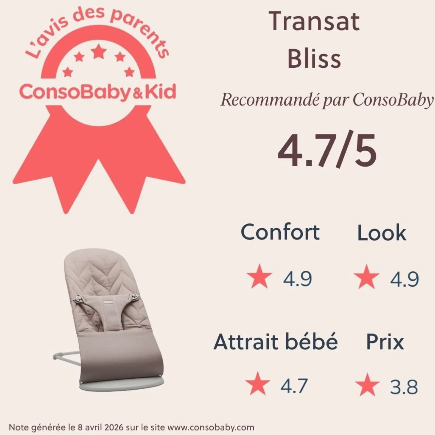 BabyBjörn Transat bébé bliss tissé Gris Sable