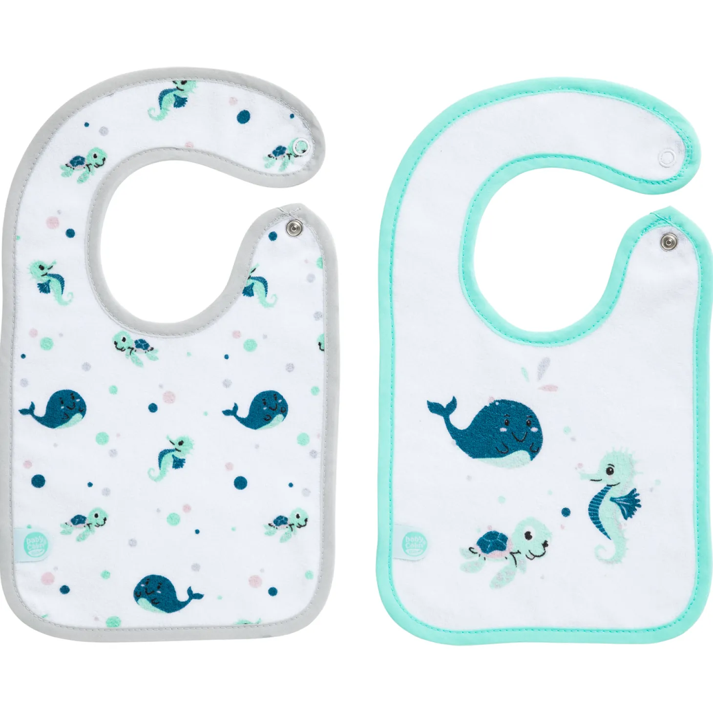 BabyCalin 2 bavoirs en coton bio Marin 17x29 cm