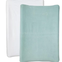 BabyCalin                    Lot de 2 Housses Matelas à langer     Blanc/Bleu-Vert            50x70 cm