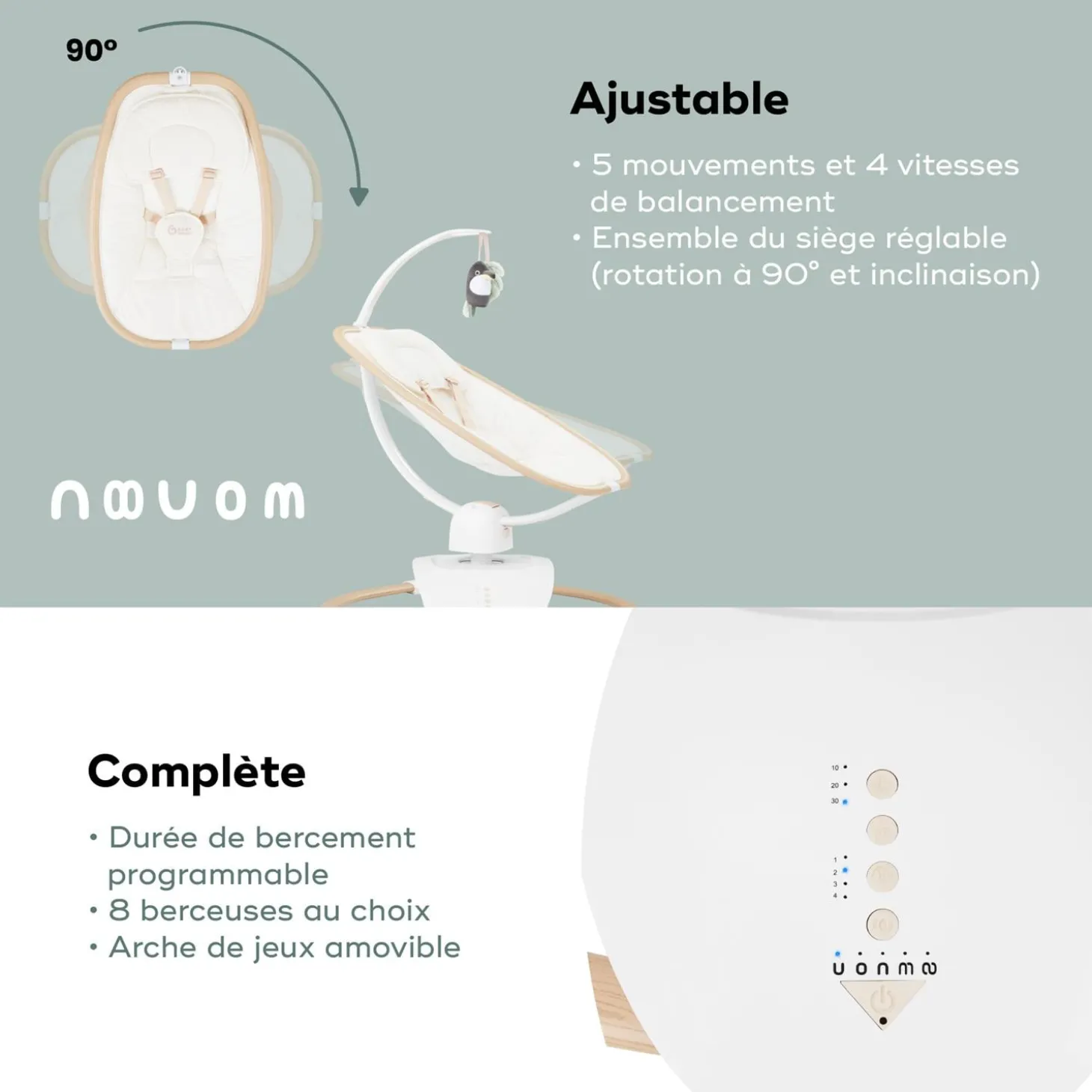 Babymoov Balancelle bébé Swoon Hoop Sand + adaptateur Blanc