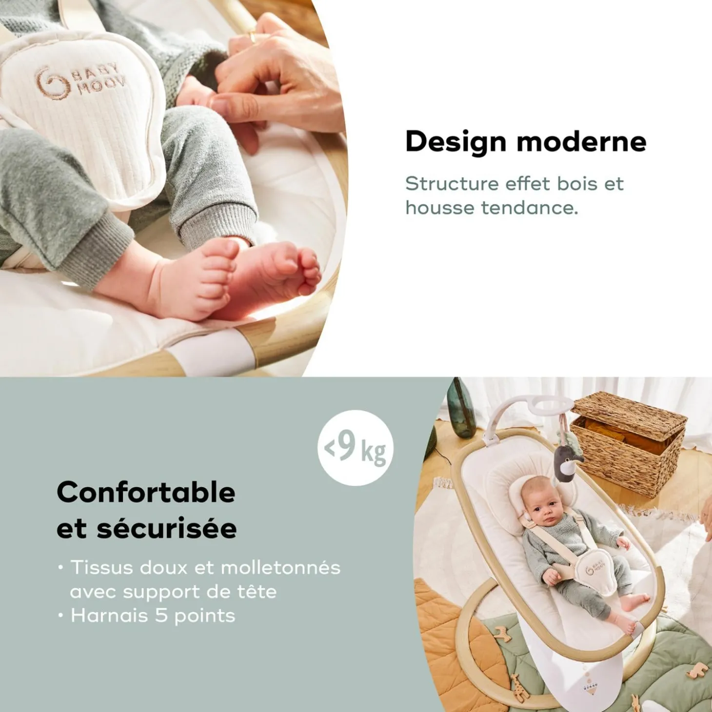 Babymoov Balancelle bébé Swoon Hoop Sand + adaptateur Blanc