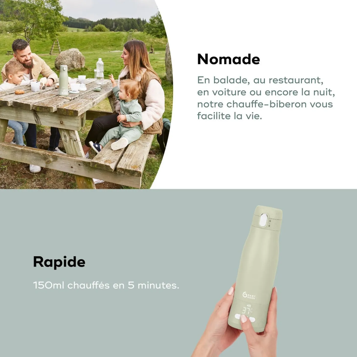 Babymoov Chauffe biberon nomade Moov & Feed Vert Sauge