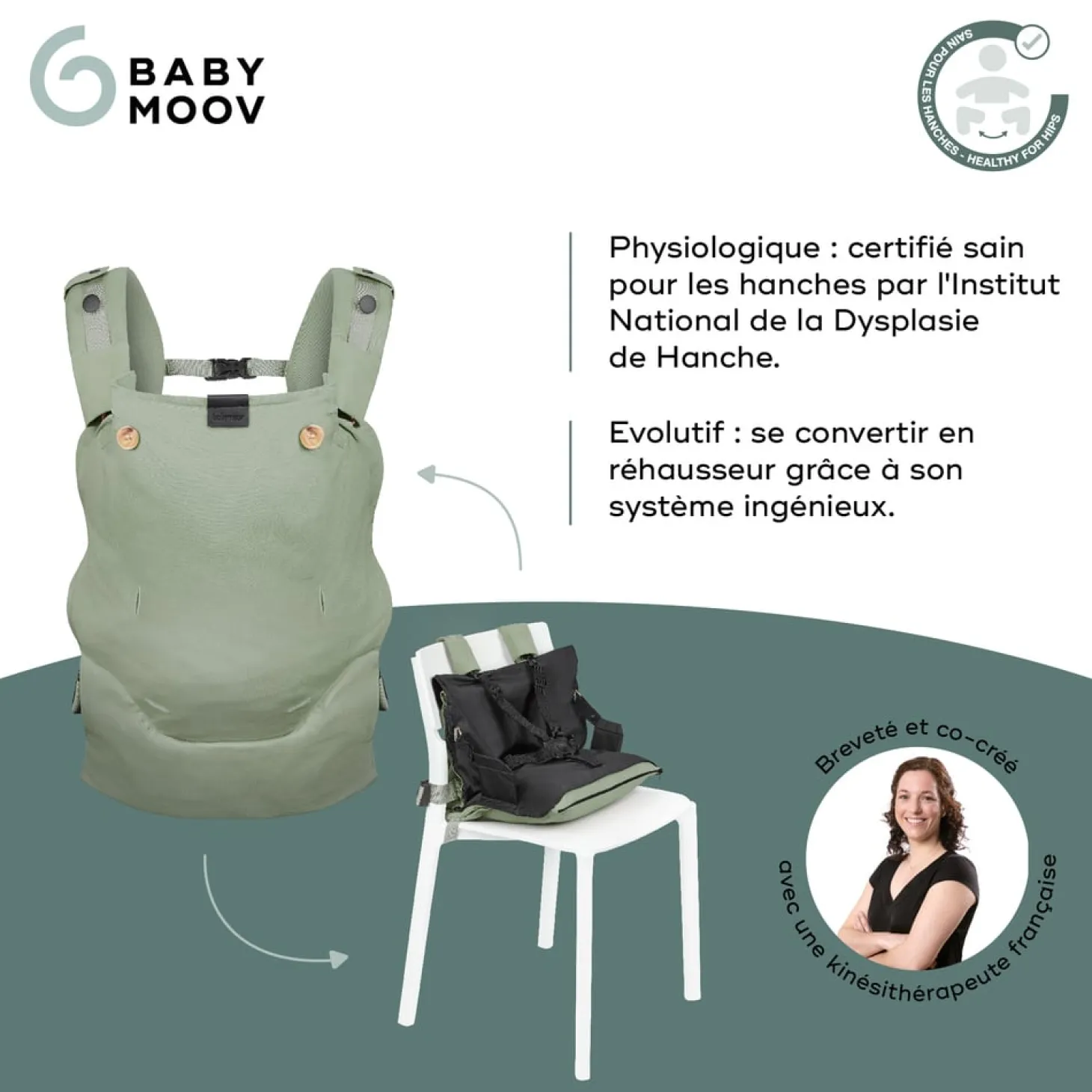 Babymoov Porte bébé évolutif Moov & Boost Vert Sauge