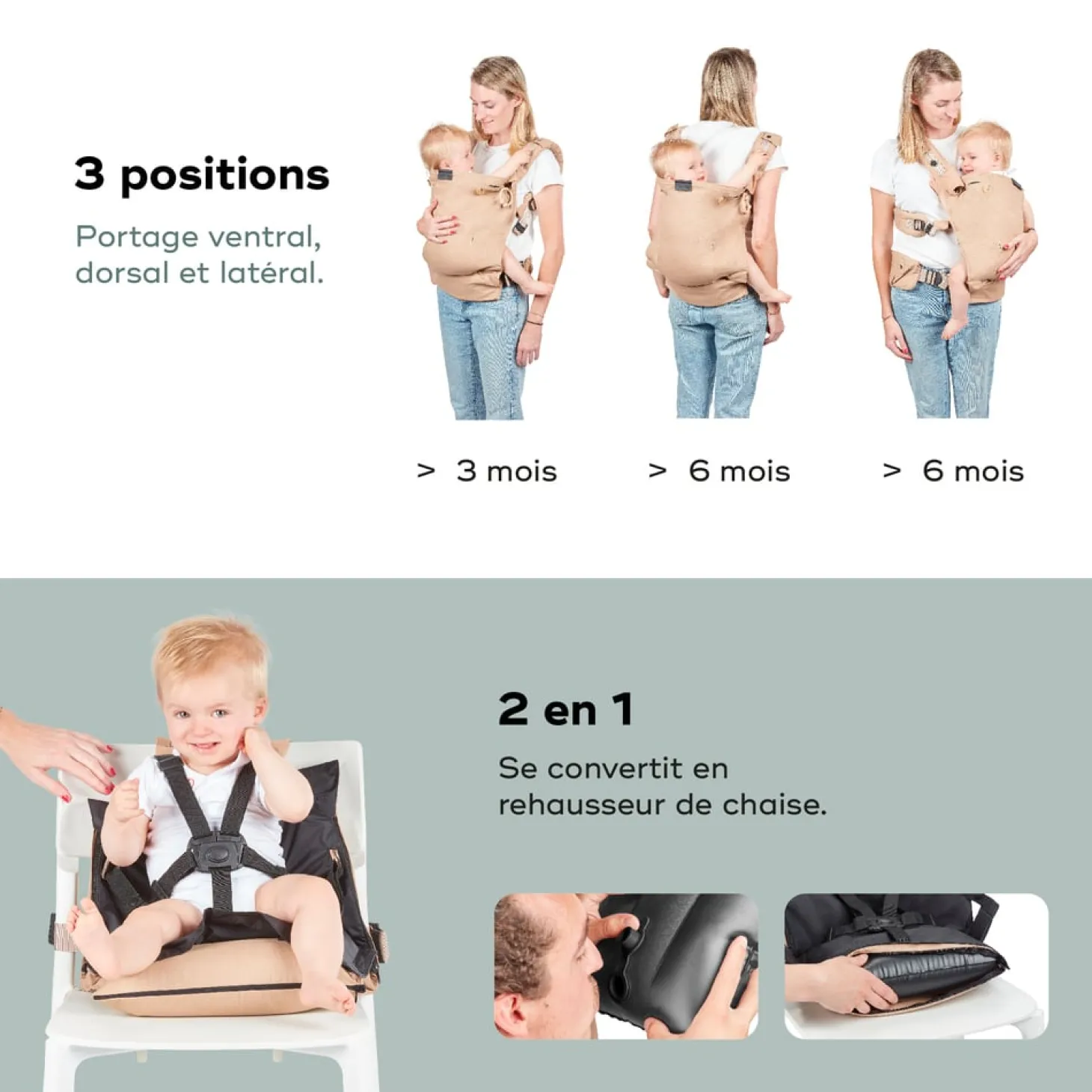 Babymoov Porte bébé évolutif Moov & Boost Beige Noisette