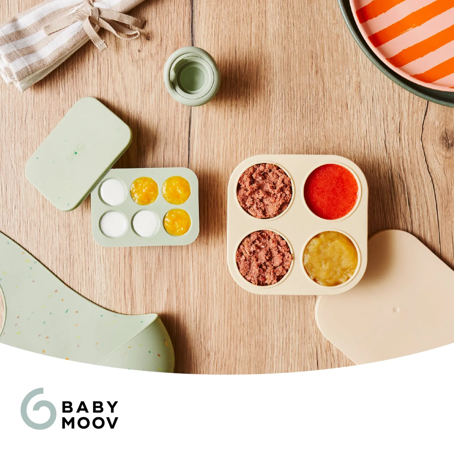 Babymoov Set Contenants Silicone & Grignoteuse Vert Et Beige