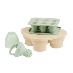 Babymoov Set Contenants Silicone & Grignoteuse Vert Et Beige