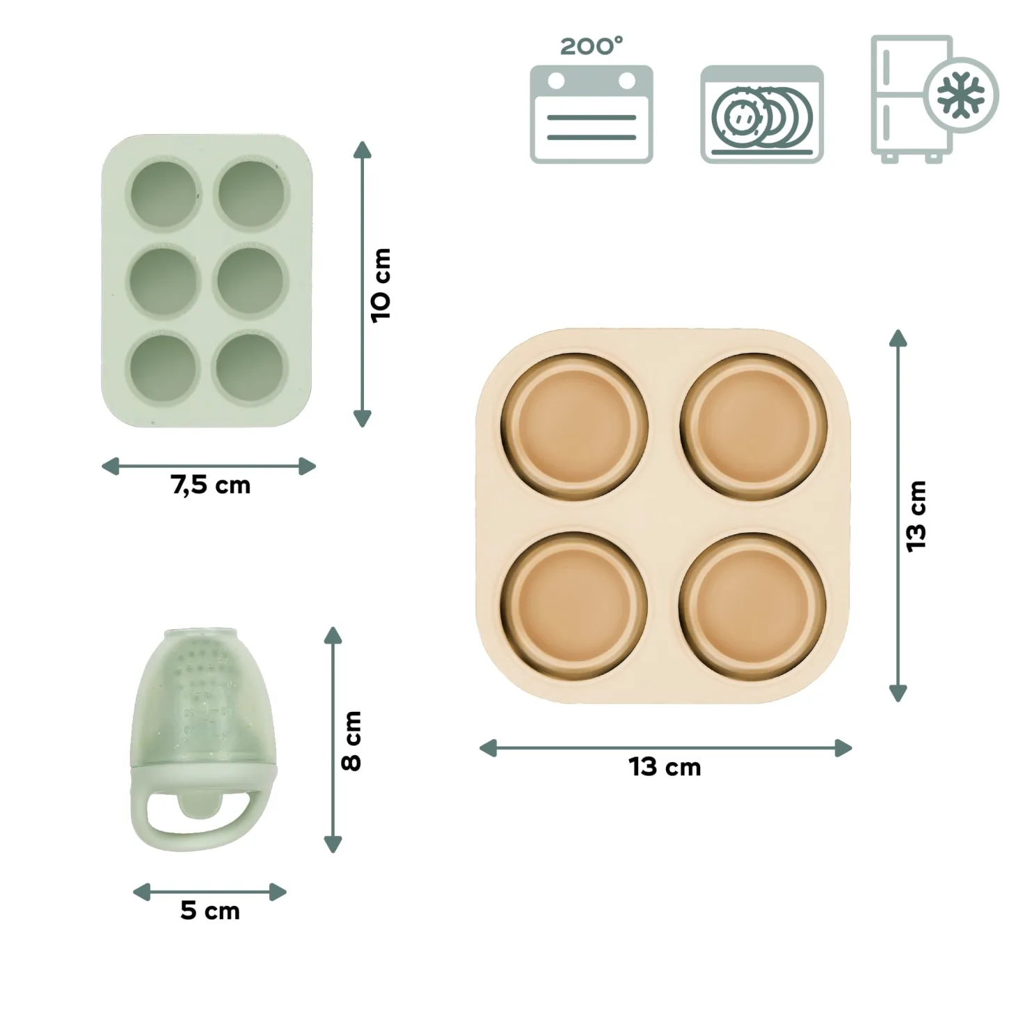 Babymoov Set Contenants Silicone & Grignoteuse Vert Et Beige