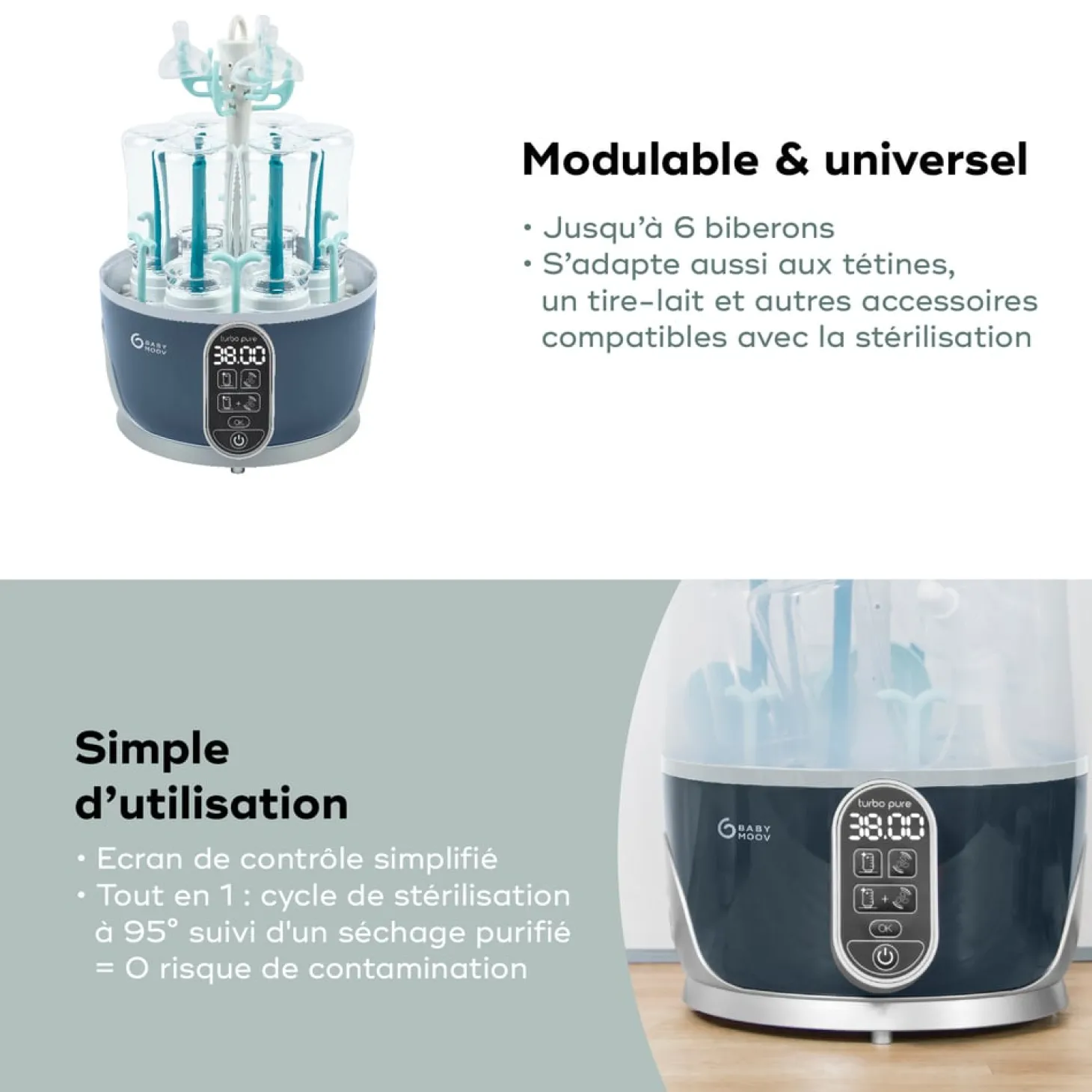 Babymoov Stérilisateur Turbo Pure Gris/Bleu