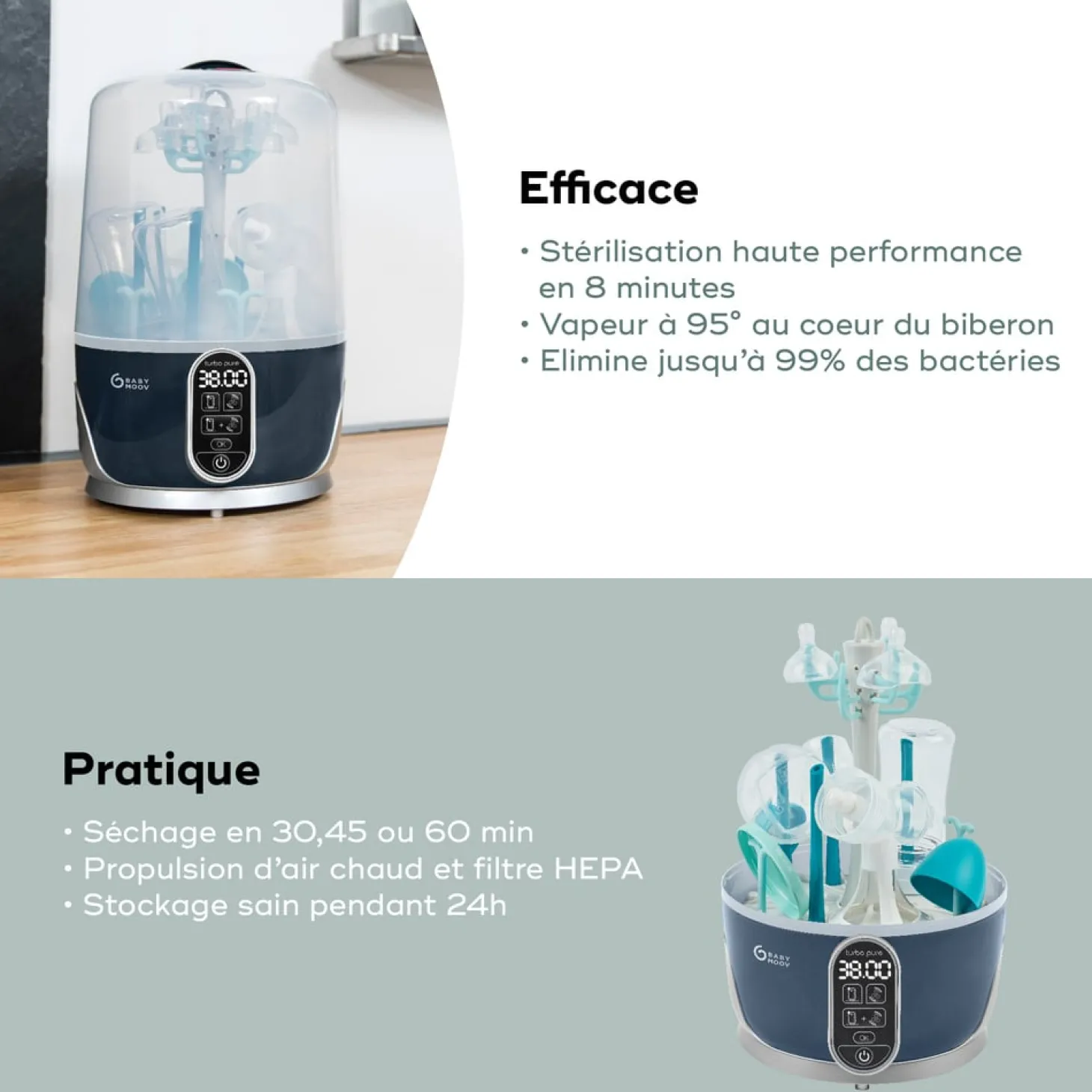 Babymoov Stérilisateur Turbo Pure Gris/Bleu