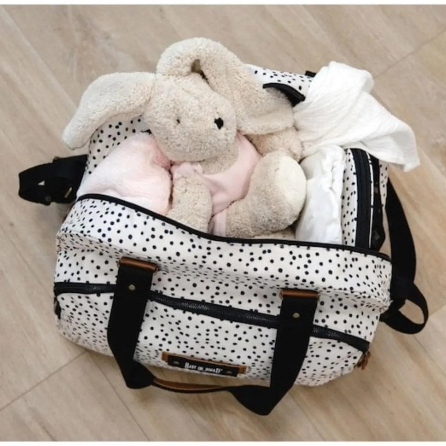 Baby on board SAC A LANGER URBAN DOTS Creme/Noir/Caramel
