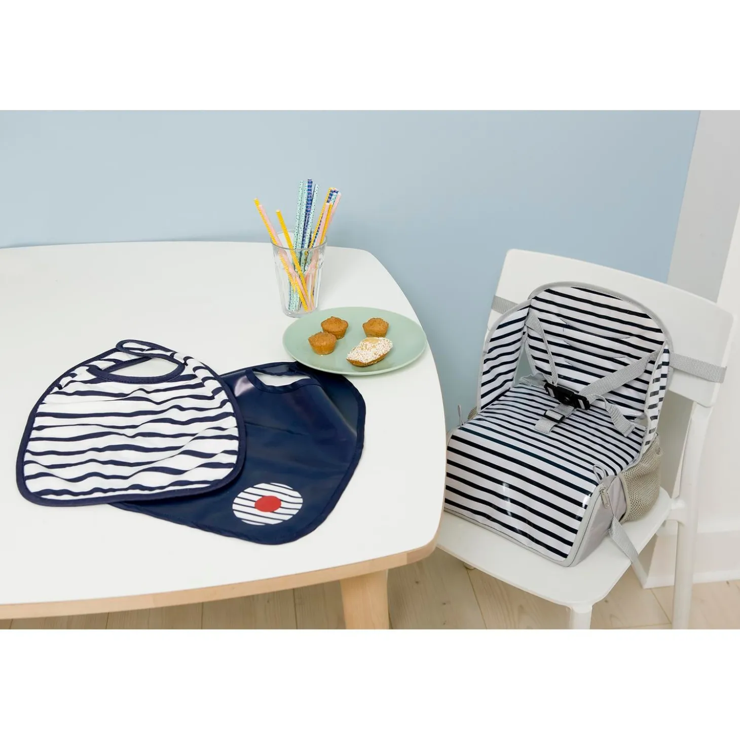 BabyToLove Lot de 2 bavoirs bi-matières Blue Stripes