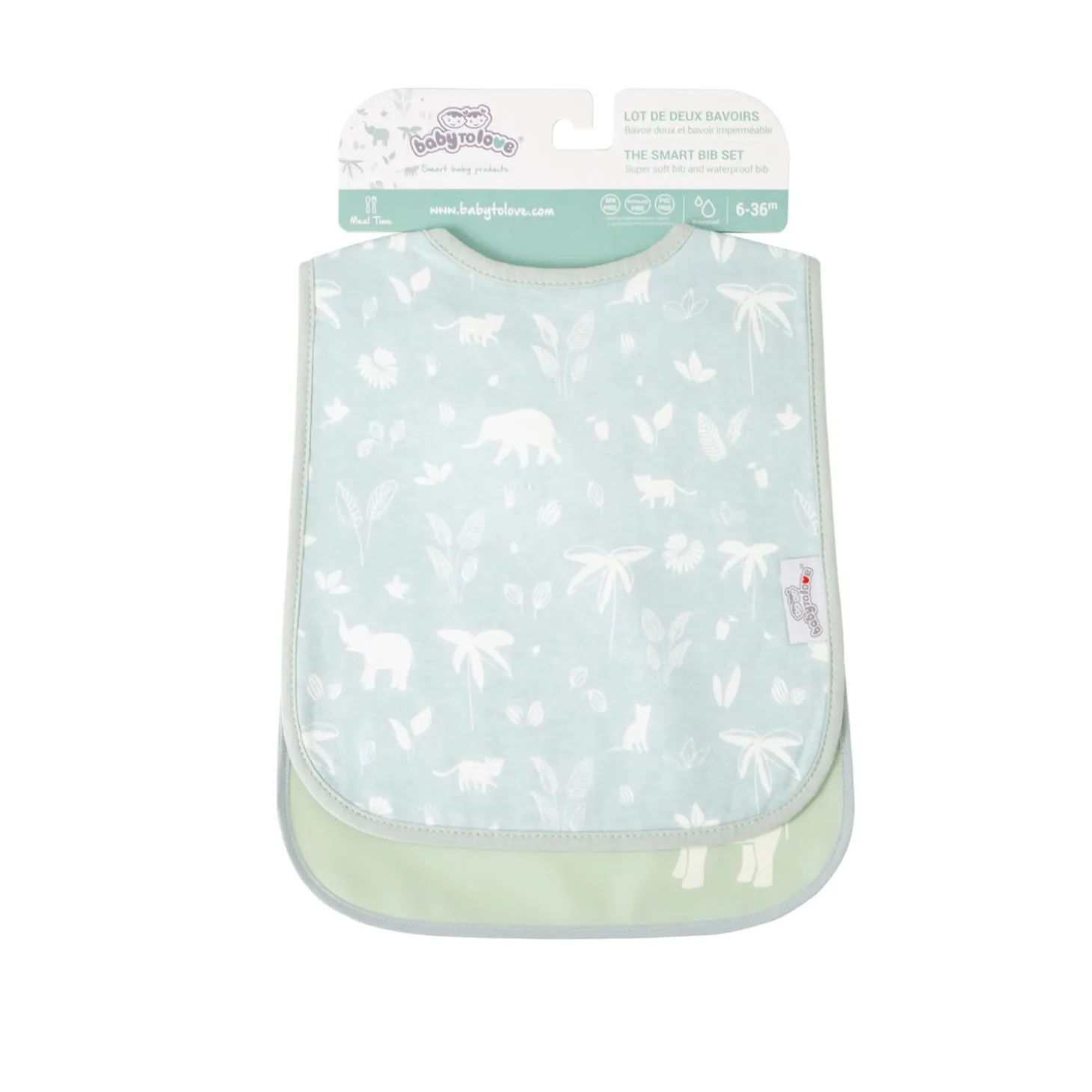 BabyToLove Lot de 2 bavoirs bi-matières Green Tropic