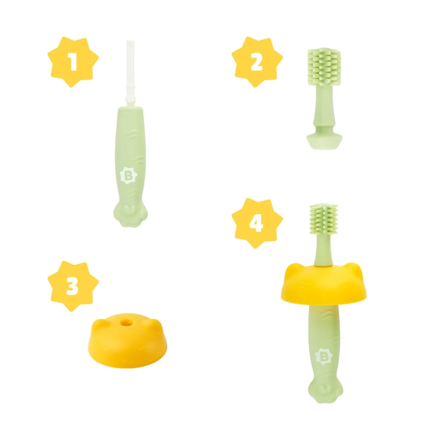 Badabulle Brosse à dents évolutive en silicone Vert/Jaune