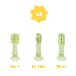 Badabulle Brosse à dents évolutive en silicone Vert/Jaune