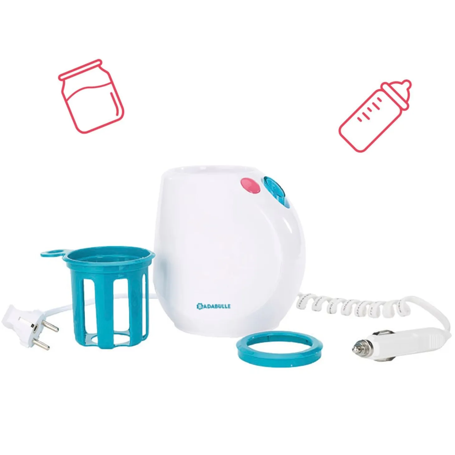 Badabulle Chauffe biberon Easy + pour maison et voiture Blanc/Bleu