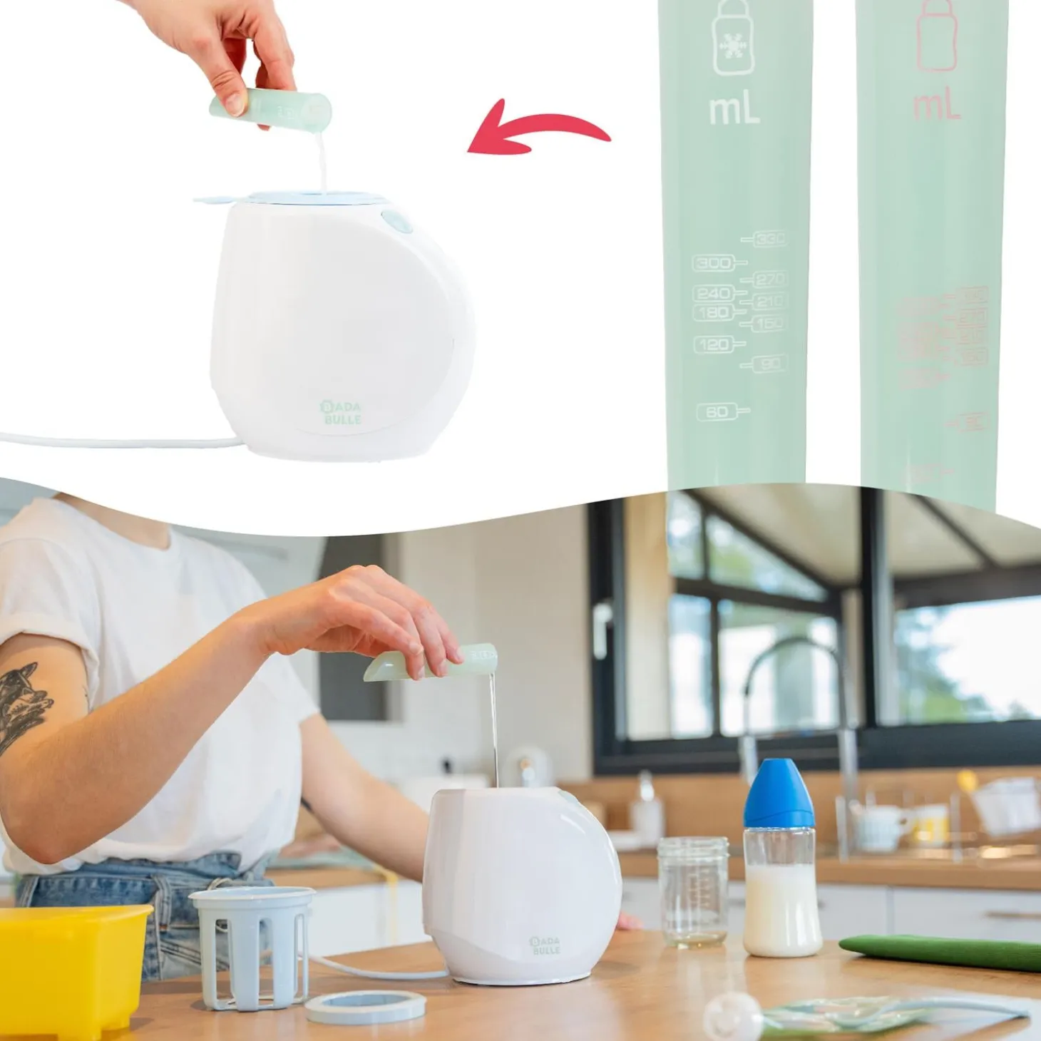 Badabulle Chauffe-biberon easy+ maison Blanc/Vert/Bleu