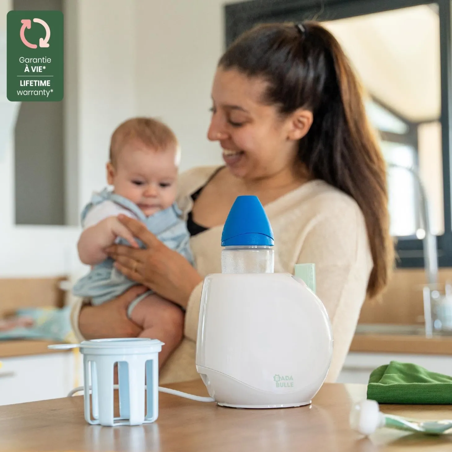 Badabulle Chauffe-biberon easy+ maison Blanc/Vert/Bleu