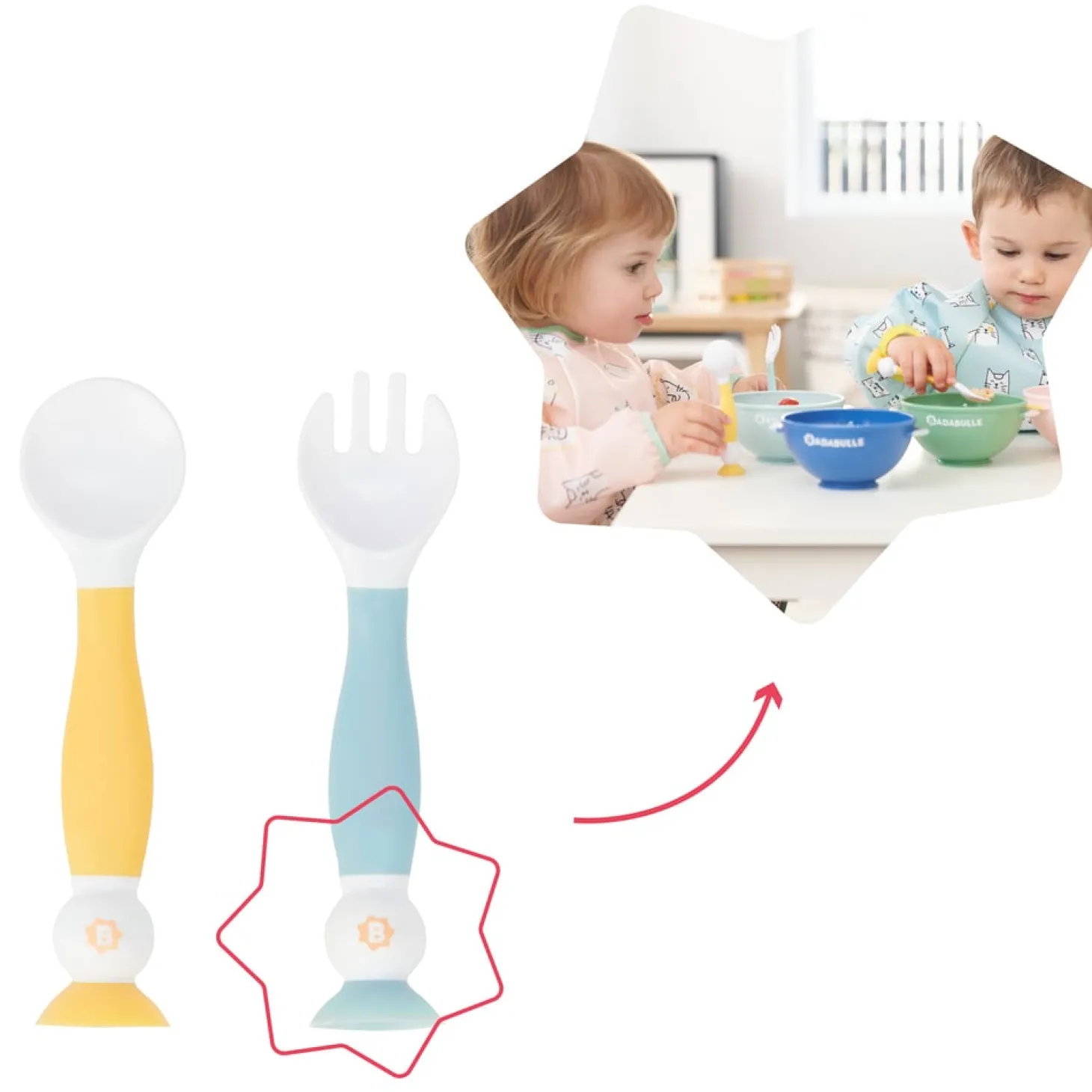 Badabulle Couverts d'apprentissage flexibles Multicolore