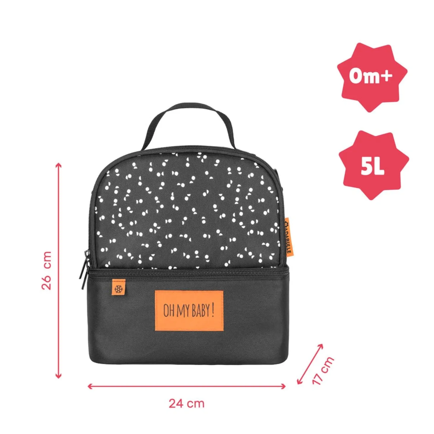 Badabulle Sac isotherme repas, 2 compartiments Gris/Blanc
