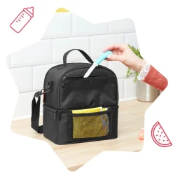 Badabulle Sac isotherme repas, 2 compartiments Gris/Blanc