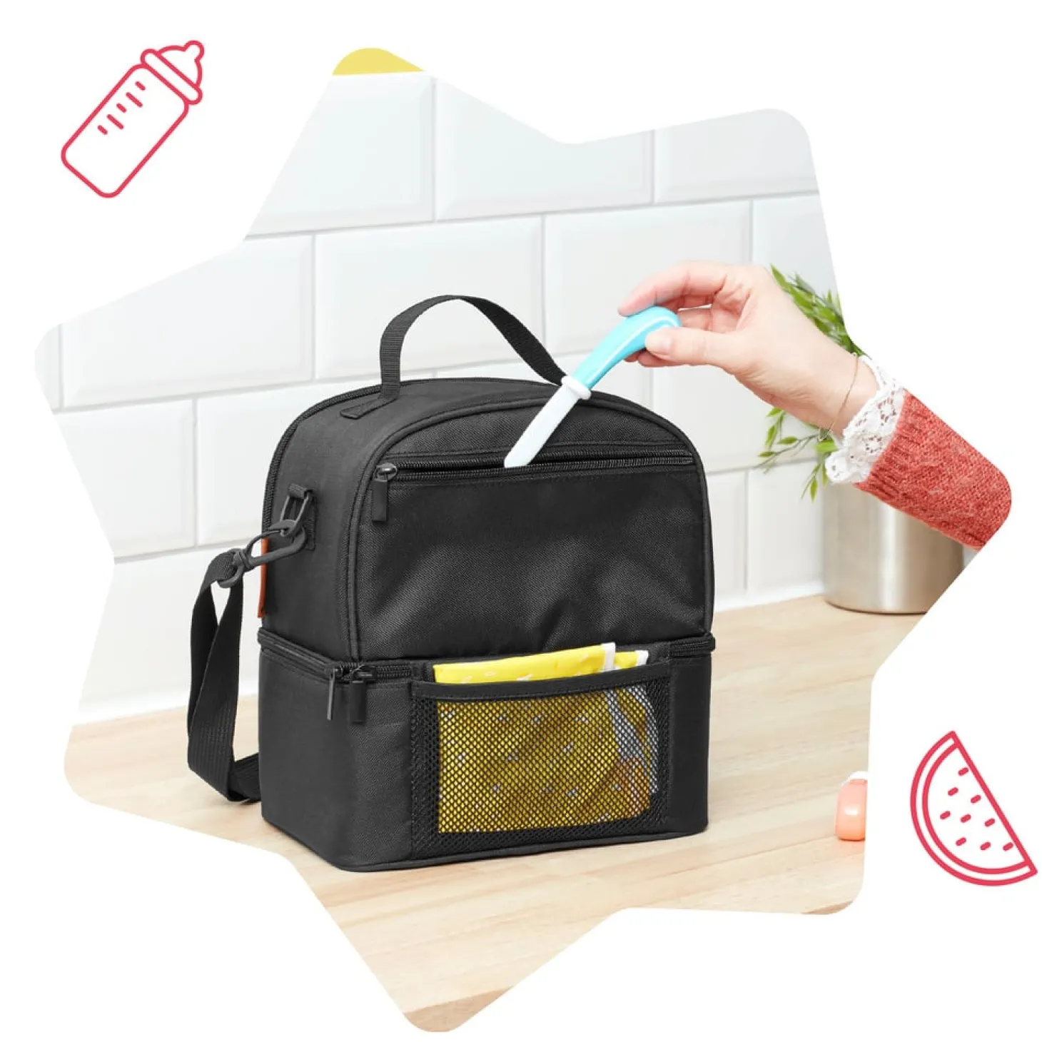 Badabulle Sac isotherme repas, 2 compartiments Gris/Blanc