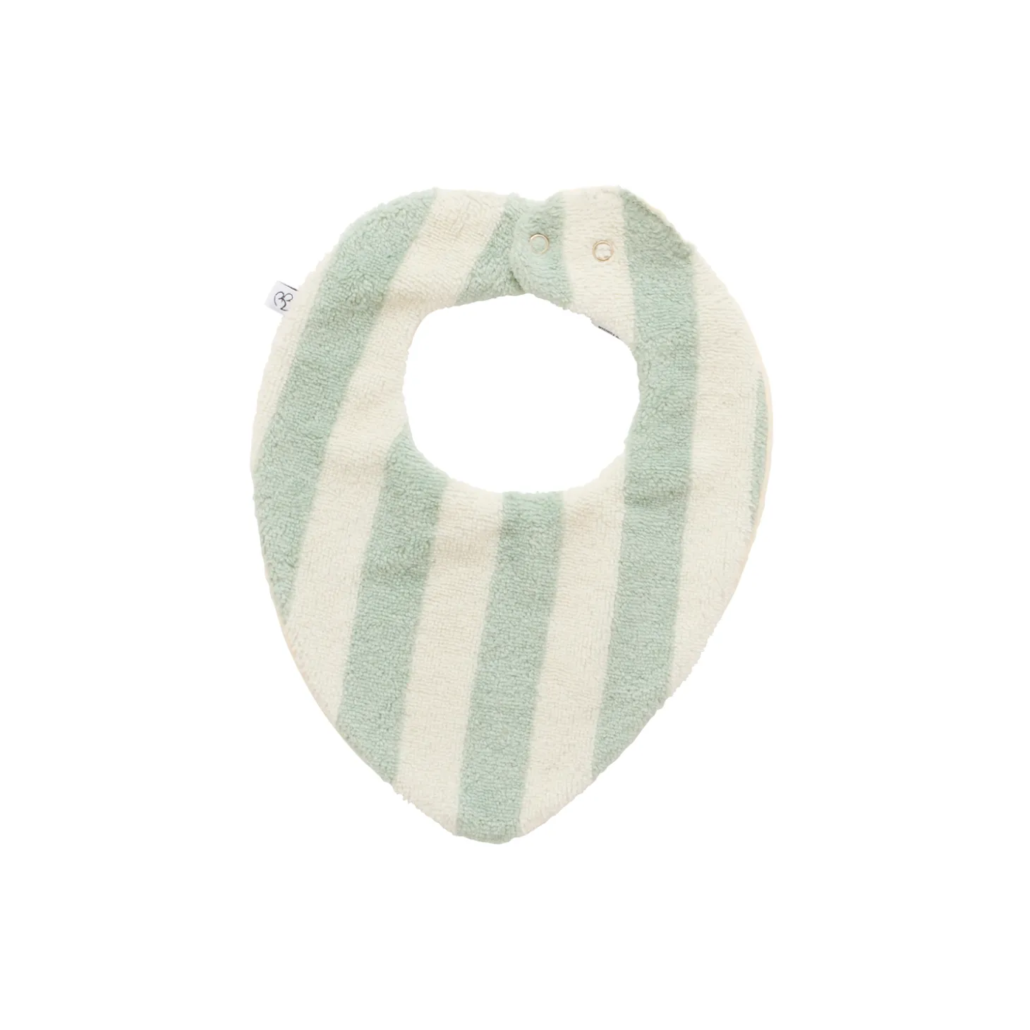 BB&Co Bavoir bandana réversible bambou / gaze rayée Ivoire/ Vert De Gris