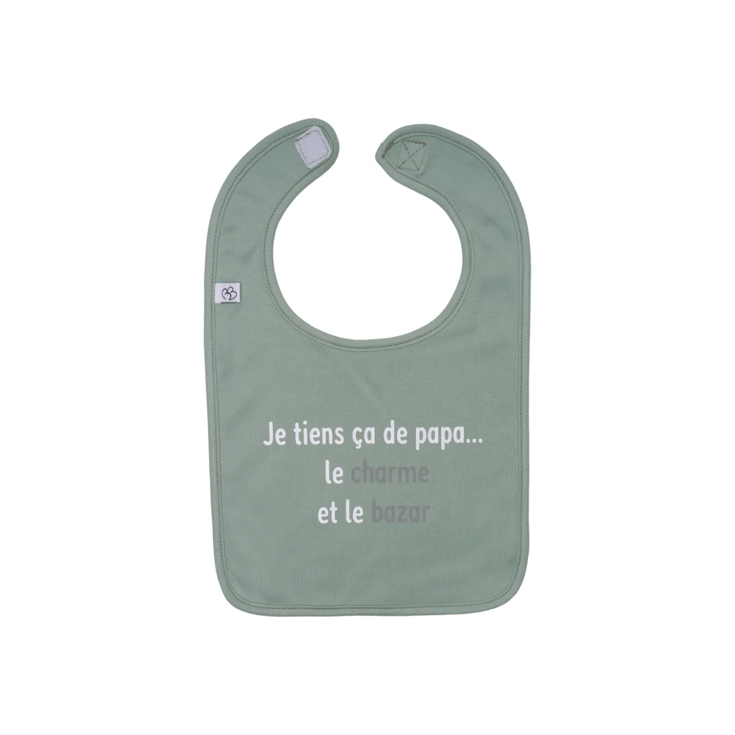 BB&Co Bavoir Je tiens ça de papa Vert De Gris