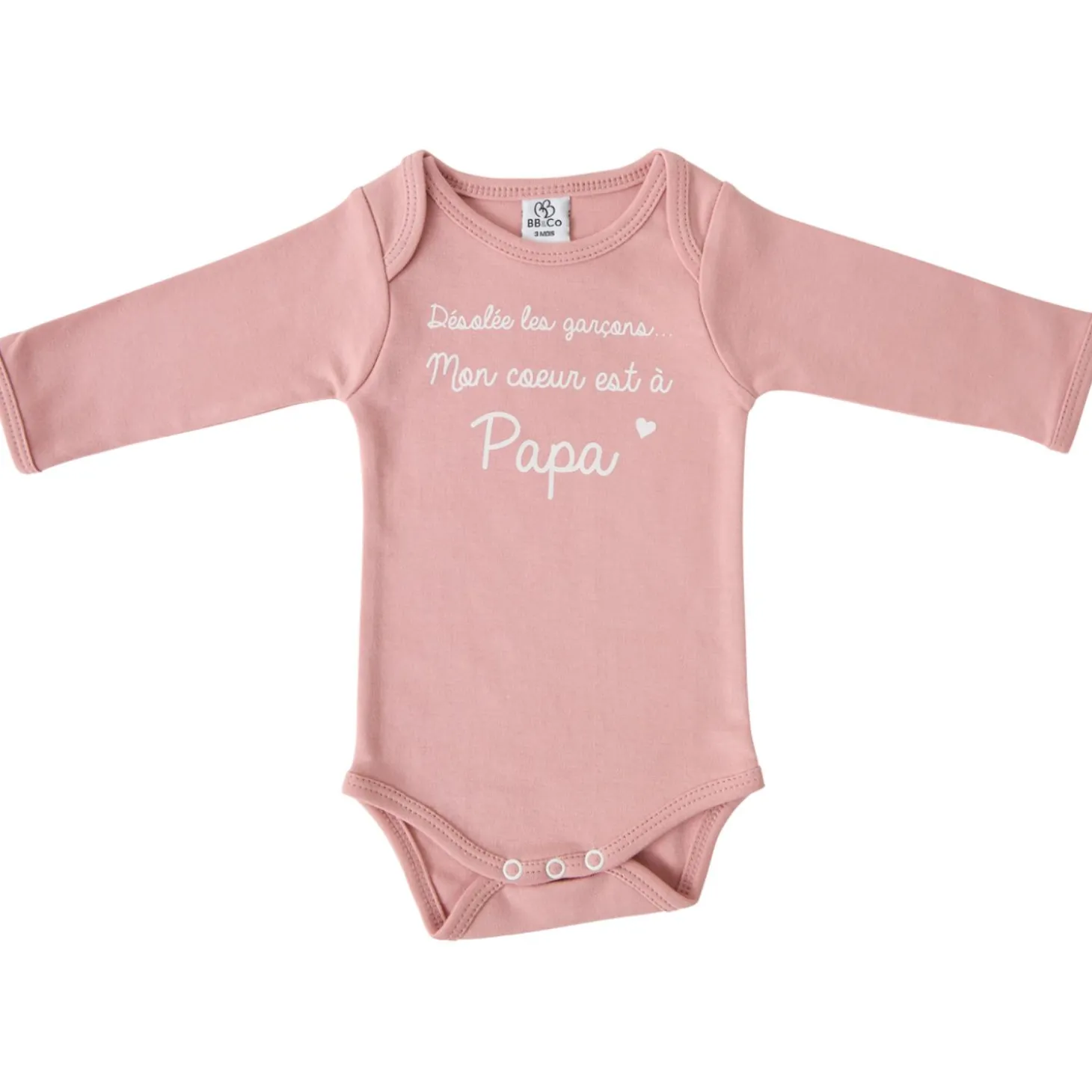 BB&Co Body manches longues Mon cœur est à Papa Rose Thé