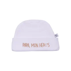 BB&Co                    Bonnet doublé pur coton Papa mon héros    Blanc             Naissance