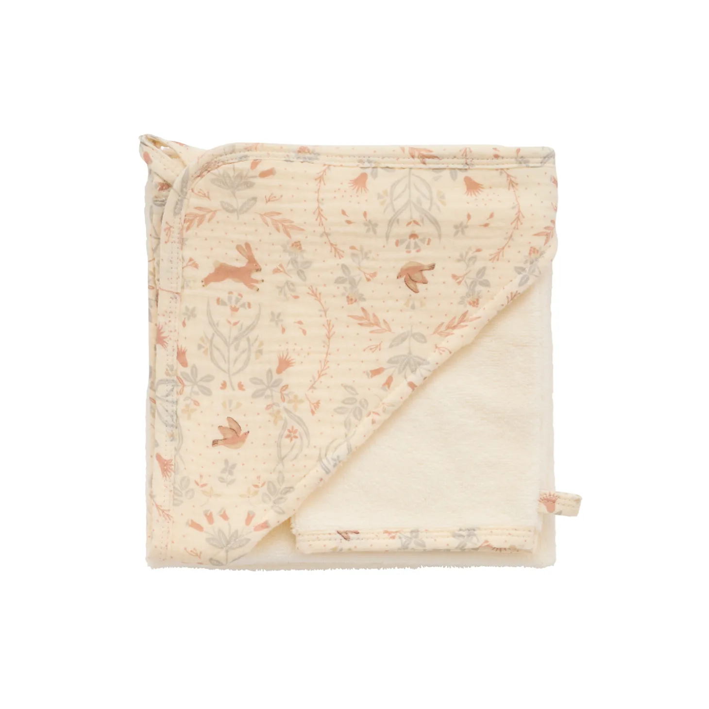 BB&Co Cape de bain bambou + gant Jardin enchanté Ivoire 70x70 cm