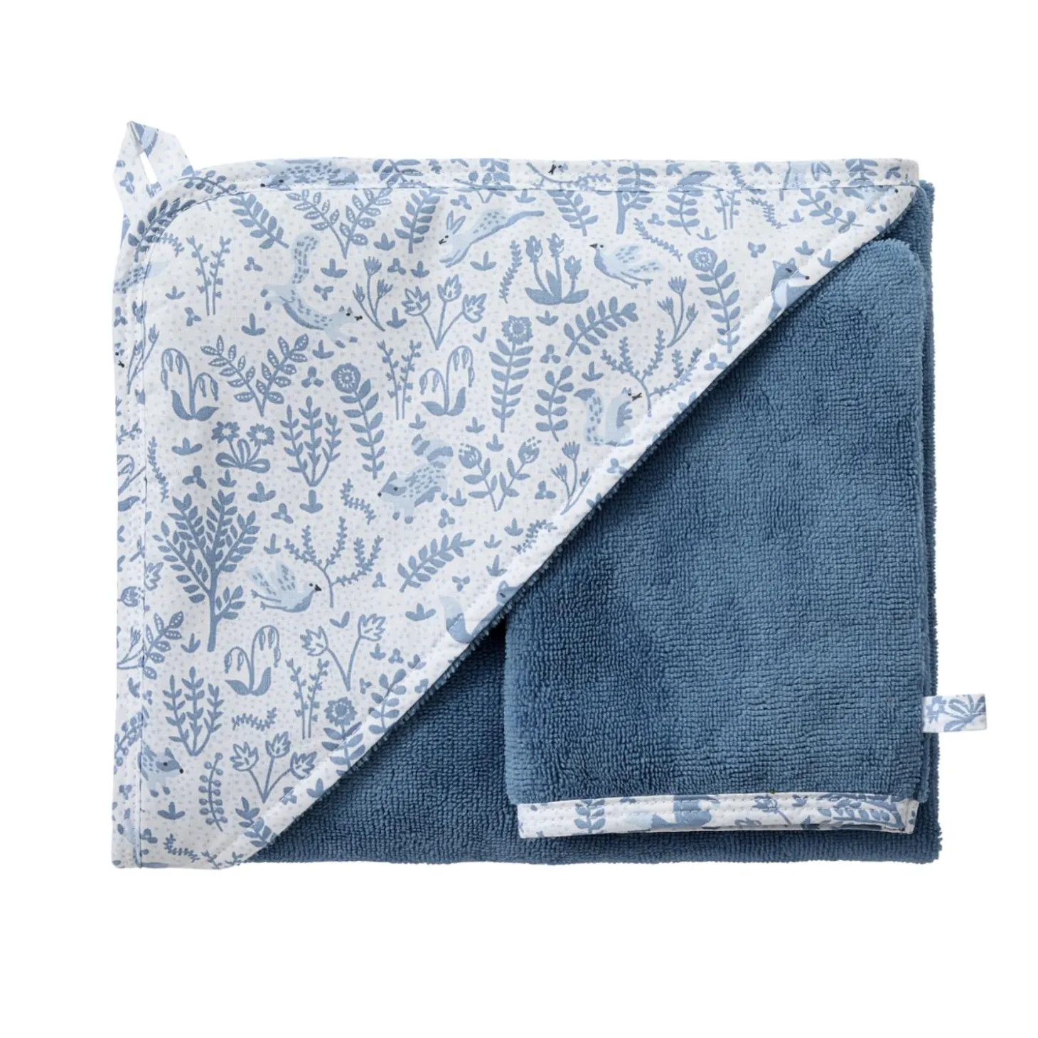 BB&Co Cape de bain + gant Forêt Enchantée Blanc/ Bleu 70x70 cm