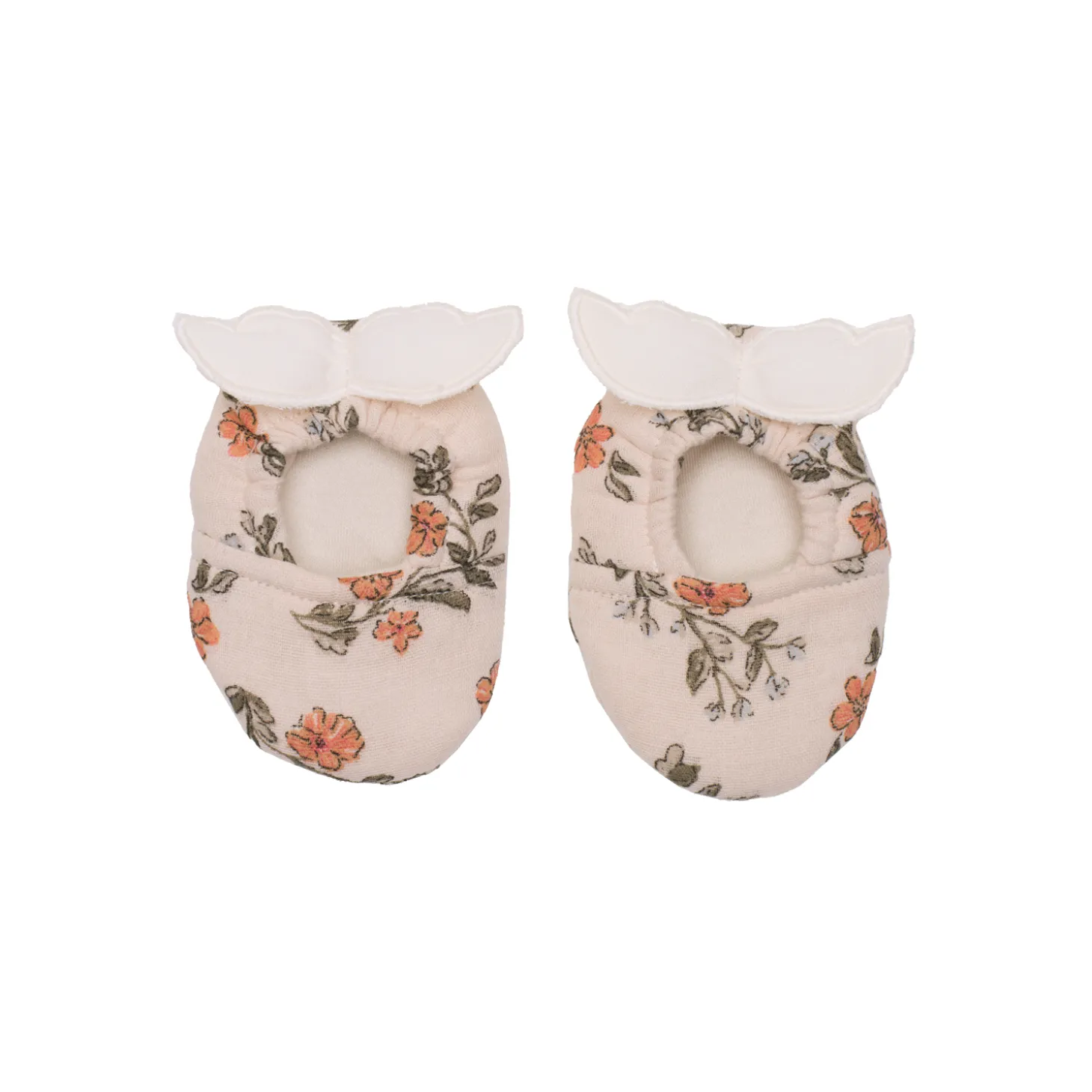 BB&Co Chaussons avec ailes d'ange gaze de coton fleurs Latte/ Fougère/ Rouge 0-6 mois