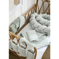 BB&Co Couverture Luxe rayé fausse fourrure Soft Stripes Écru/ Vert De Gris 70x100 cm