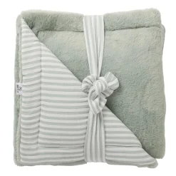 BB&Co Couverture Luxe rayé fausse fourrure Soft Stripes Écru/ Vert De Gris 70x100 cm