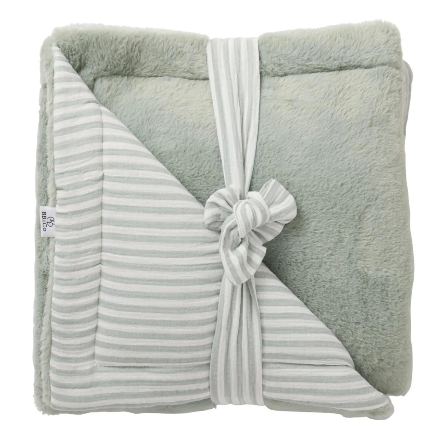BB&Co Couverture Luxe rayé fausse fourrure Soft Stripes Écru/ Vert De Gris 70x100 cm