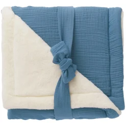 BB&Co Couverture peluche microfibre/ gaze Mix & Match Pierre Bleue 70x100 cm