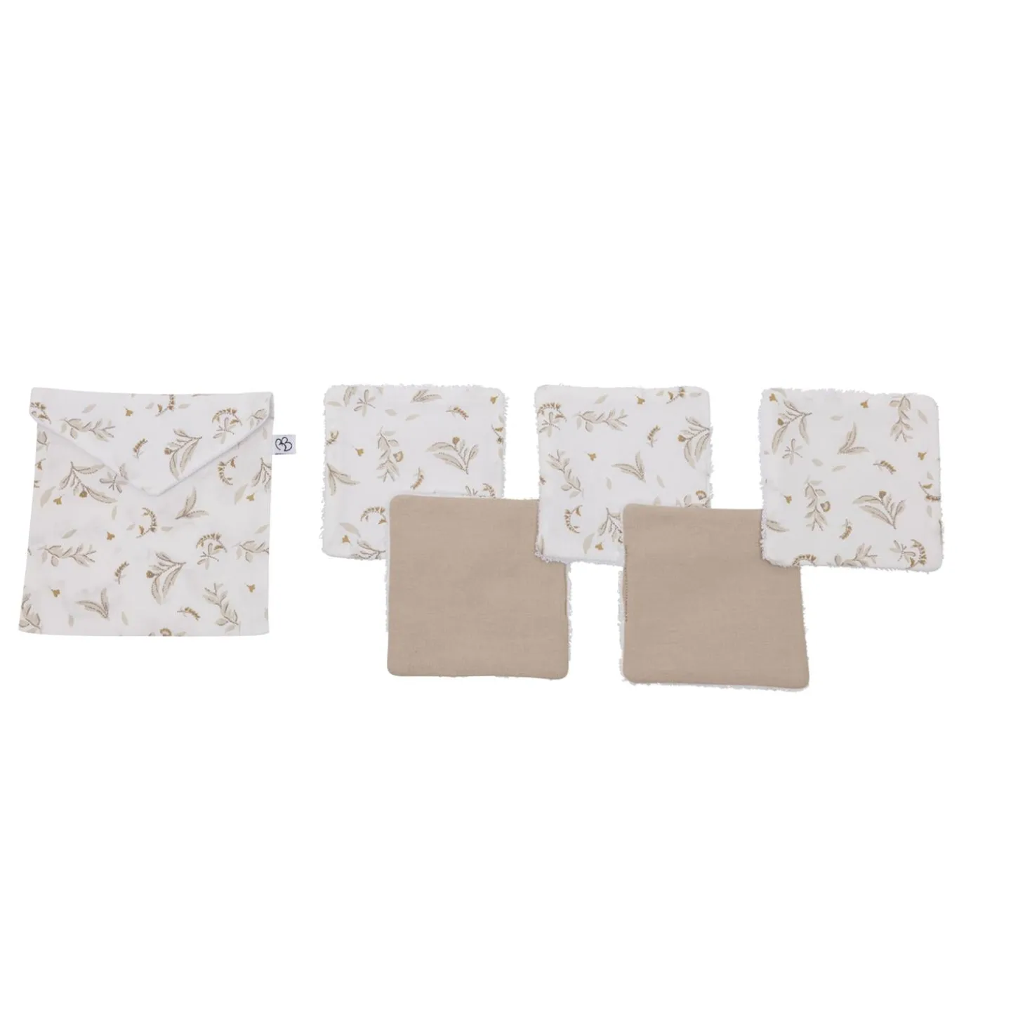 BB&Co 5 lingettes +pochette feuilles Biscuit 10x10 cm